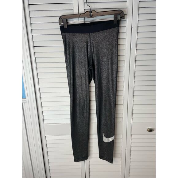 Nike Pro Dri-Fit pull on stretch leggings black sparkle women's size medium - Picture 1 of 4